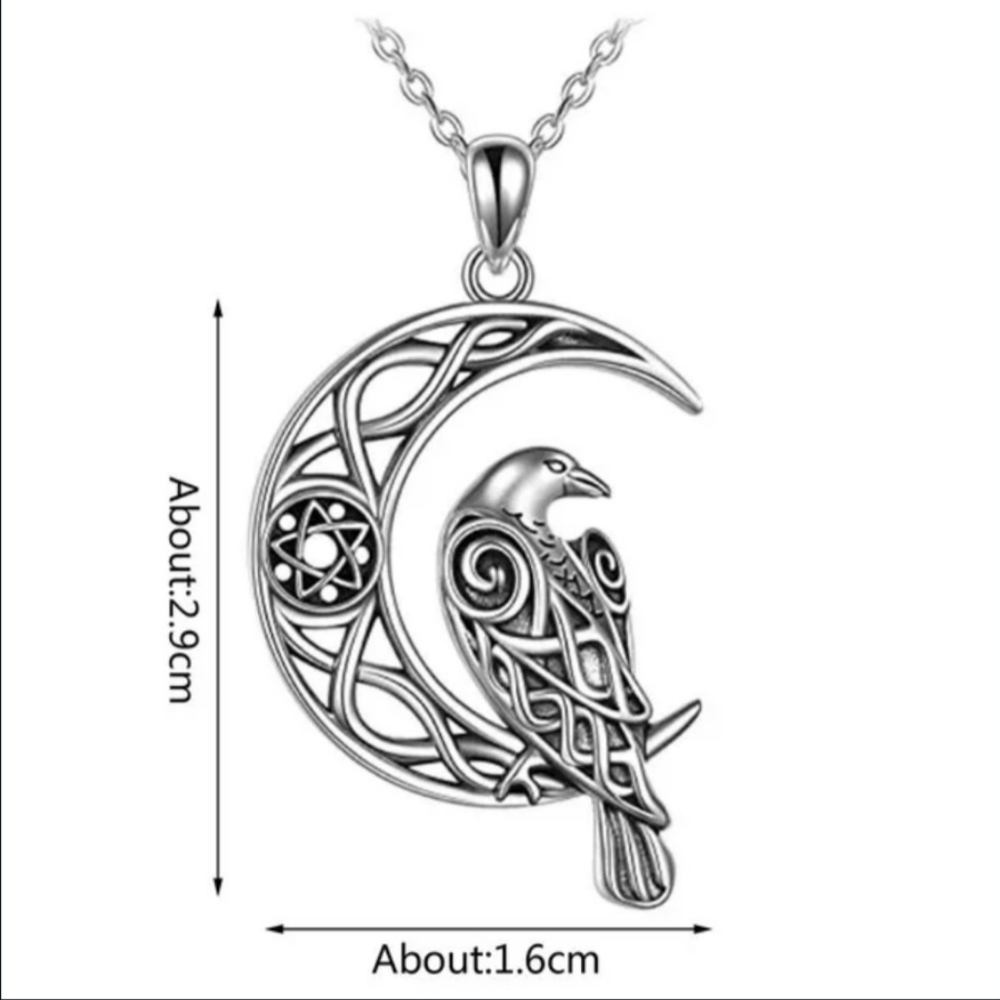 New Vintage Moon Raven Celtic Knot Necklace - Picture 3 of 4